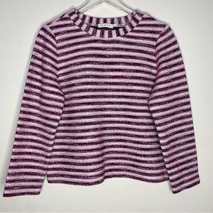 Tory Burch Pink Striped Terry Pullover Sweater Crew Neck Size L/G